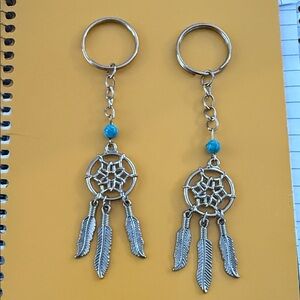 Boho Dreamcatcher Keychain Pair with Turquoise Beads